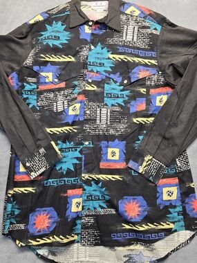EZ Western Wear Long Sleeve Vtg 90s Rodeo Geometric Print Button Up Shirt Sz XL